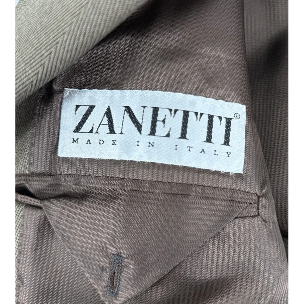 Zanetti Loro Piana Made In Italy Super 100s Merino Wool Brown Herringbone Blazer
